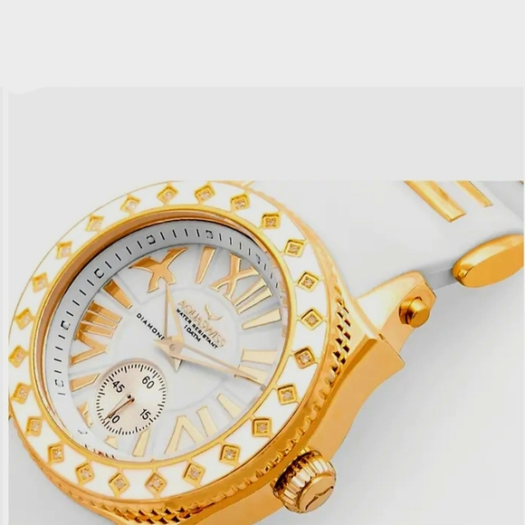 Women's Watch AquaSwiss Designer White Band Gold Bezel Dials & Numbers, In Case. - Picture 7 of 8